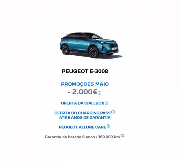 PEUGEOT E-3008 PROMOÇÕES MAIO - 2.000€ PEUGEOT E-3008 PROMOÇÕES MAIO - 2.000€