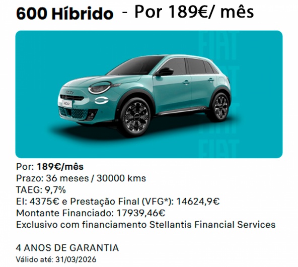 Fiat 600 H�brido Por: 189�/m�s