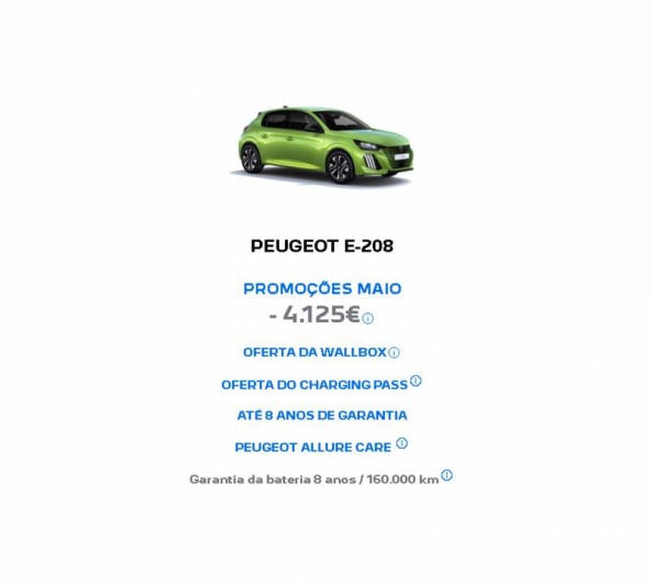 PEUGEOT E-208 PROMOÇÕES MAIO - 4.125€ PEUGEOT E-208 PROMOÇÕES MAIO - 4.125€