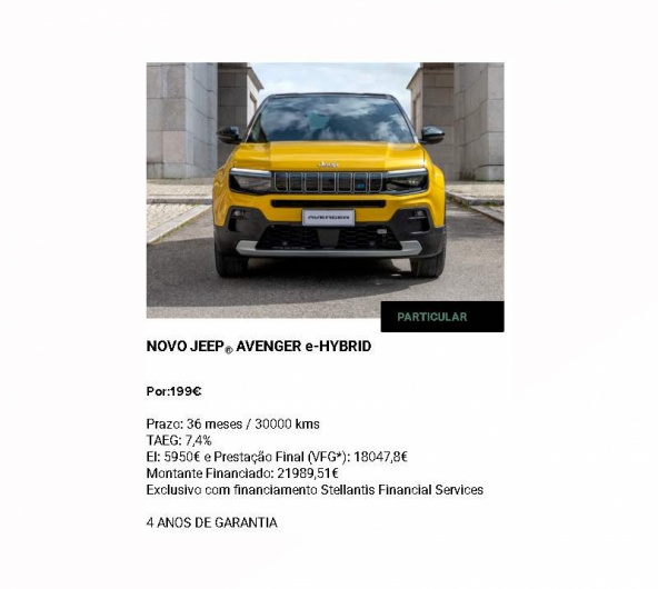 NOVO JEEP® AVENGER e-HYBRID Por:199€ NOVO JEEP® AVENGER e-HYBRID Por:199€