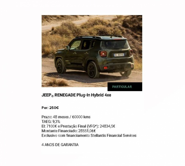 JEEP® RENEGADE Plug-In Hybrid 4xe Por: 250€ JEEP® RENEGADE Plug-In Hybrid 4xe Por: 250€