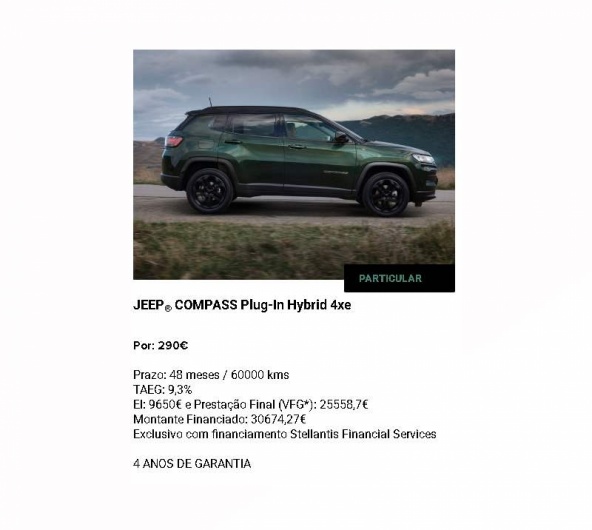JEEP® COMPASS Plug-In Hybrid 4xe Por: 290€ JEEP® COMPASS Plug-In Hybrid 4xe Por: 290€