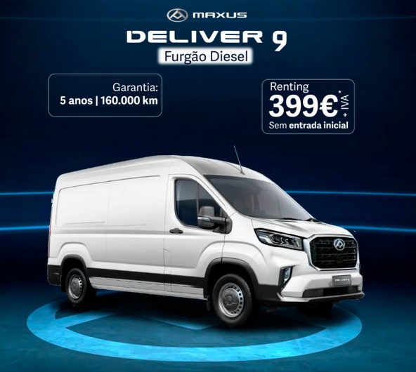 Maxus Deliver 9 Renting por 399€ / Mês* Maxus Deliver 9 Renting por 399€ / Mês*
