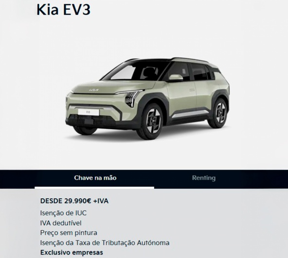 Kia EV3 Chave na mão Exclusivo para Empresas desde 29.990€ +IVA Kia EV3 Chave na mão Exclusivo para Empresas desde 29.990€ +IVA