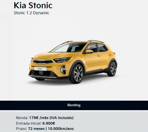 Kia Stonic Stonic 1.2 Dynamic Desde 179€ / Mês* Kia Stonic Stonic 1.2 Dynamic Desde 179€ / Mês*