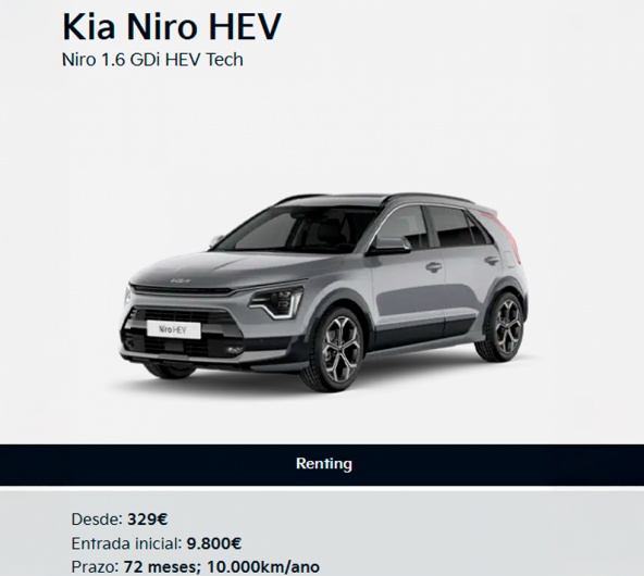 Kia Niro HEV Niro 1.6 GDi HEV Tech desde 329€ Mês* Kia Niro HEV Niro 1.6 GDi HEV Tech desde 329€ Mês*