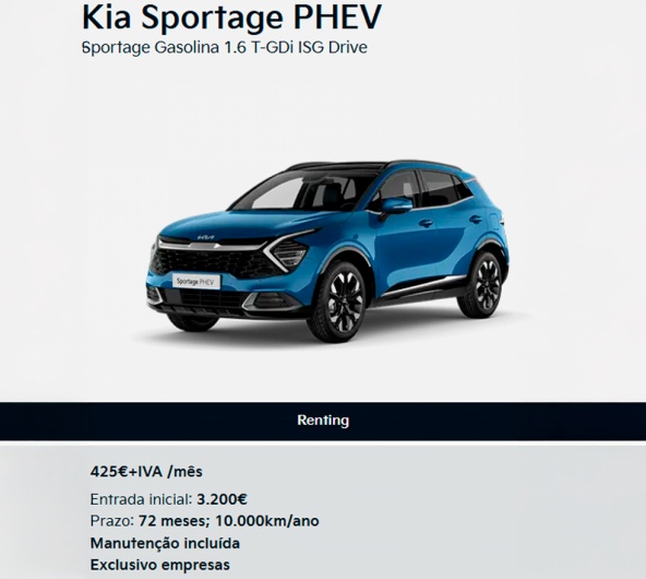 KIA SPORTAGE PHEV para Empresas por 425€ Mês + IVA* KIA SPORTAGE PHEV para Empresas por 425€ Mês + IVA*