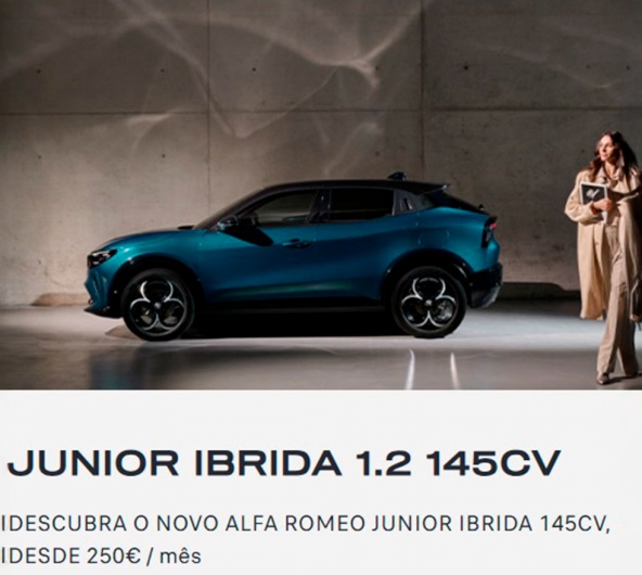 ALFA ROMEO JUNIOR IBRIDA 1.2 145Cv DESDE 250€/MÊS ALFA ROMEO JUNIOR IBRIDA 1.2 145Cv DESDE 250€/MÊS