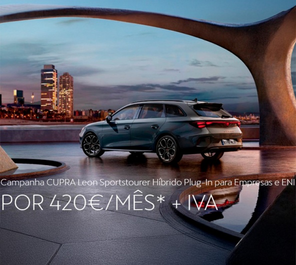 CUPRA Leon Sportstourer Híbrido Plug-In para Empresas e ENI Por 420€/mês* + IVA CUPRA Leon Sportstourer Híbrido Plug-In para Empresas e ENI Por 420€/mês* + IVA
