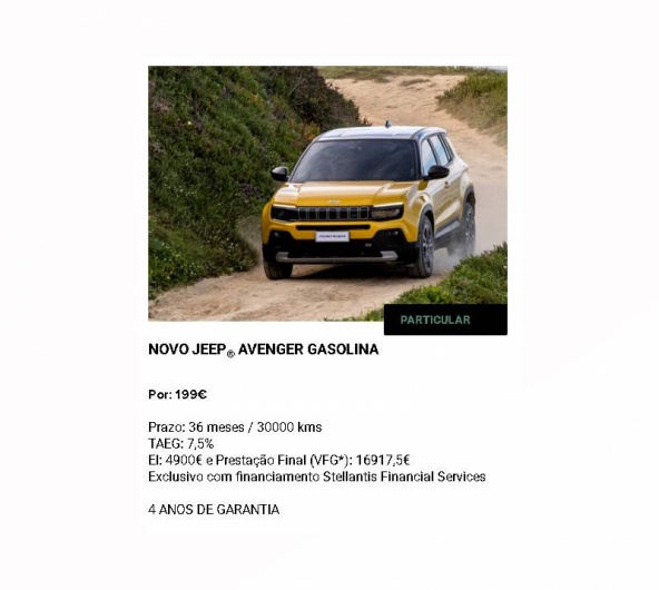 NOVO JEEP® AVENGER GASOLINA Por: 199€ NOVO JEEP® AVENGER GASOLINA Por: 199€