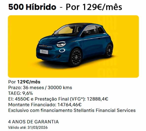 Fiat 500 H�brido Por: 129�/m�s