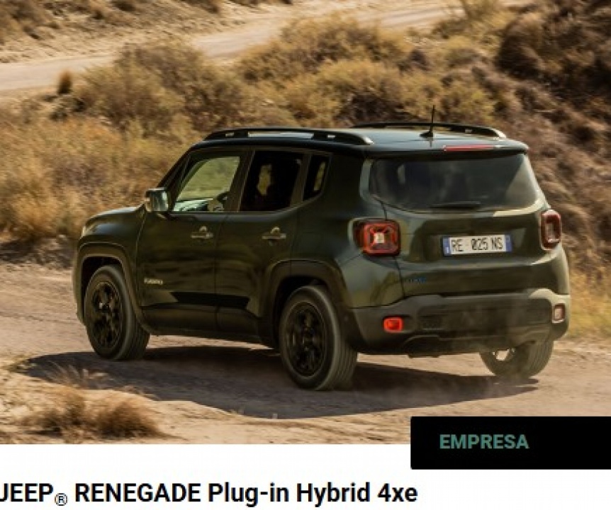 JEEP® RENEGADE Plug-in Hybrid 4xe DESDE 28.500€+IVA TOTALMENTE EQUIPADO JEEP® RENEGADE Plug-in Hybrid 4xe DESDE 28.500€+IVA TOTALMENTE EQUIPADO