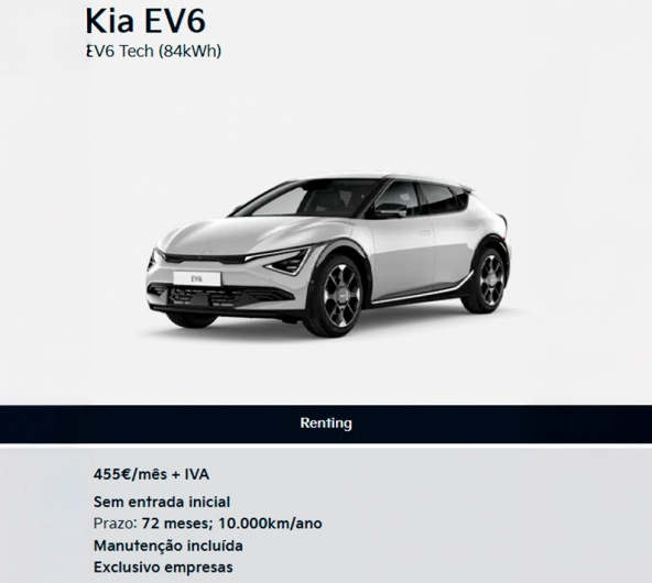 KIA EV6 para Empresas por 455€ Mês + IVA* KIA EV6 para Empresas por 455€ Mês + IVA*