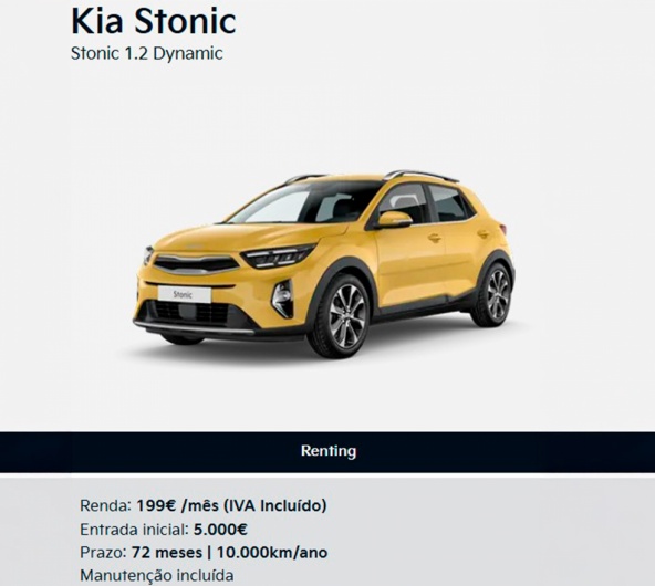 Kia Stonic Stonic 1.2 Dynamic Desde 199€ / Mês* Kia Stonic Stonic 1.2 Dynamic Desde 199€ / Mês*