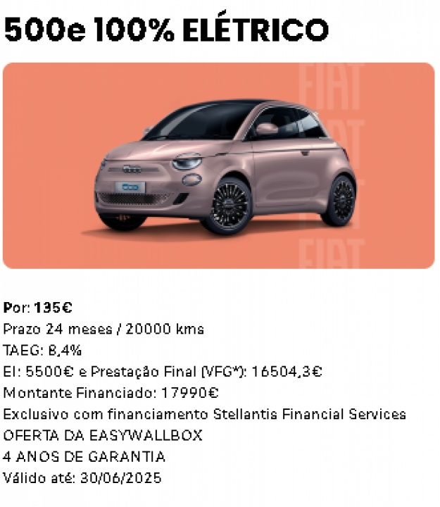 500e 100% ELÉTRICO Por: 150€ 500e 100% ELÉTRICO Por: 150€