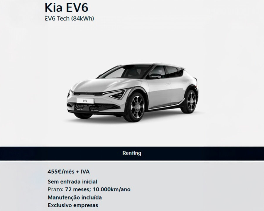 KIA EV6 para Empresas por 455€ Mês + IVA* KIA EV6 para Empresas por 455€ Mês + IVA*