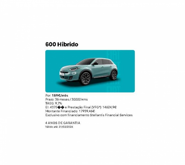 Fiat 600 H�brido Por: 189�/m�s*