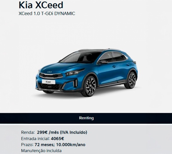 Kia XCeed 1.0 T-GDi DYNAMIC Desde 299€ / Mês* Kia XCeed 1.0 T-GDi DYNAMIC Desde 299€ / Mês*