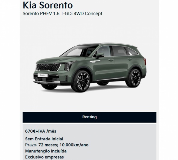 KIA SORENTO PHEV para Empresas por 670 Ms + IVA*