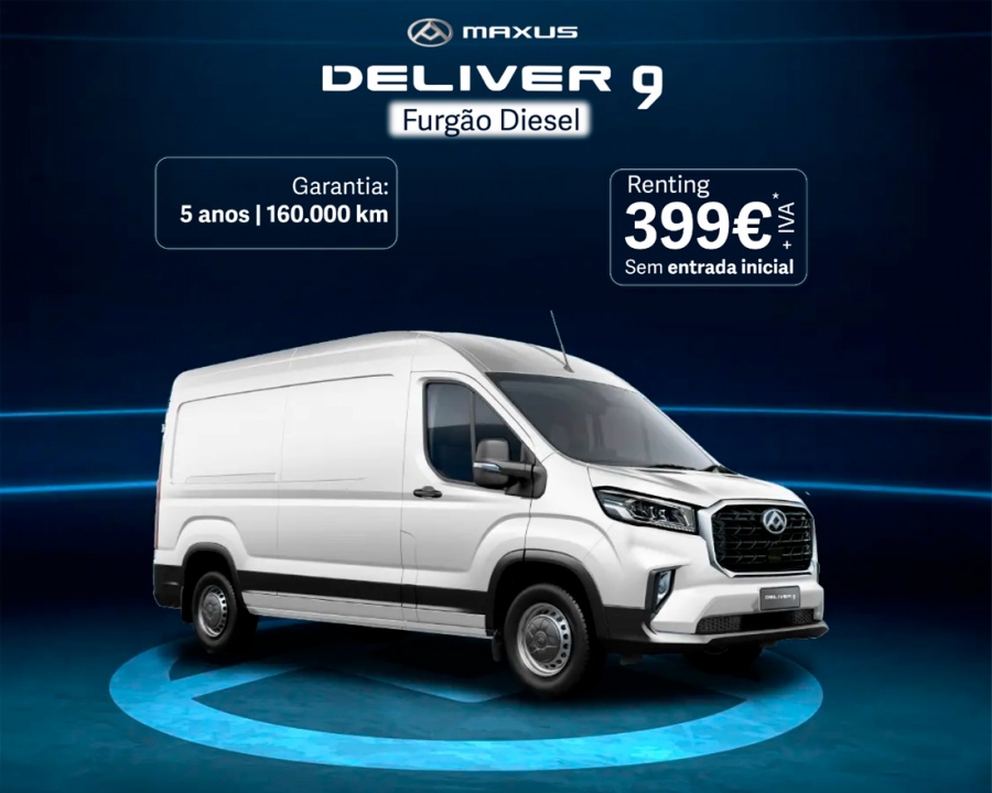 Maxus Deliver 9 Renting por 399€ / Mês* Maxus Deliver 9 Renting por 399€ / Mês*