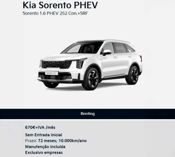 KIA SORENTO PHEV para Empresas por 670€ Mês + IVA* KIA SORENTO PHEV para Empresas por 670€ Mês + IVA*