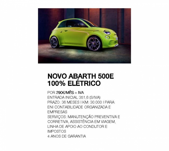 RENTING NOVO ABARTH 500e 100% EL�TRICO Por 290 �/m�s +IVA*