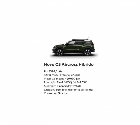 SIMPLY DRIVE - Novo C3 Aircross Híbrido Por 139€/mês SIMPLY DRIVE - Novo C3 Aircross Híbrido Por 139€/mês
