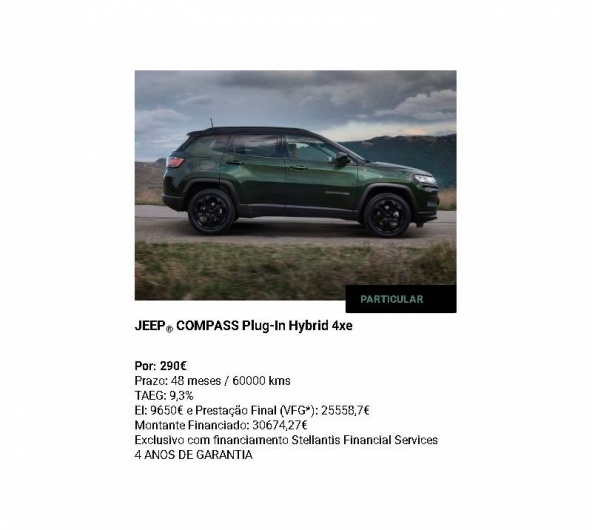 JEEP® COMPASS Plug-In Hybrid 4xe Por: 290€* JEEP® COMPASS Plug-In Hybrid 4xe Por: 290€*