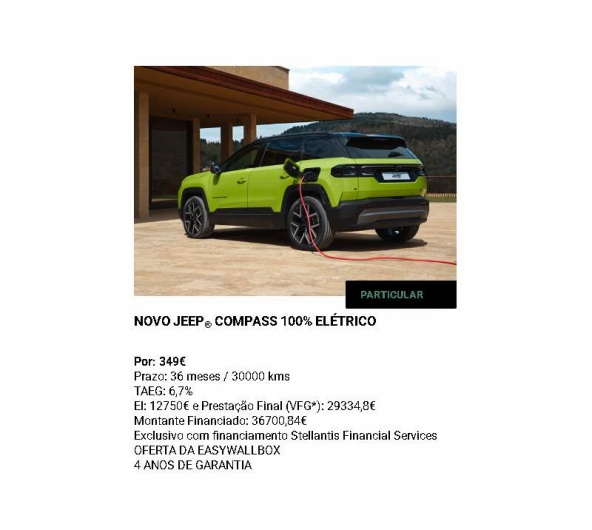NOVO JEEP® COMPASS 100% ELÉTRICO Por: 349€* NOVO JEEP® COMPASS 100% ELÉTRICO Por: 349€*