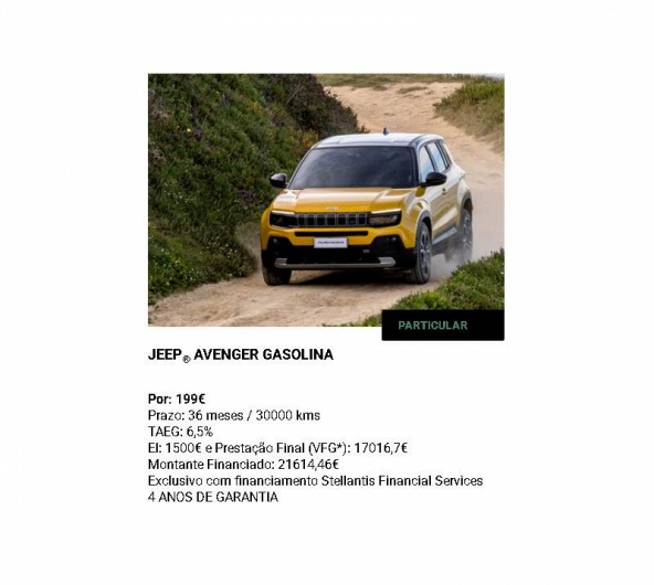 JEEP® AVENGER GASOLINA Por: 199€* JEEP® AVENGER GASOLINA Por: 199€*