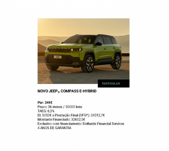NOVO JEEP® COMPASS E-HYBRID Por: 349€* NOVO JEEP® COMPASS E-HYBRID Por: 349€*